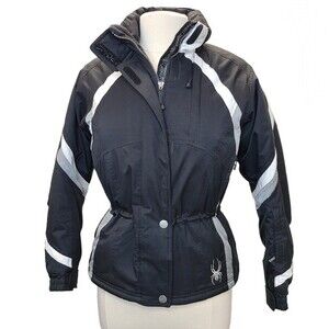 Spyder Girls Winter Black White Grey Ski Jacket Sz 12